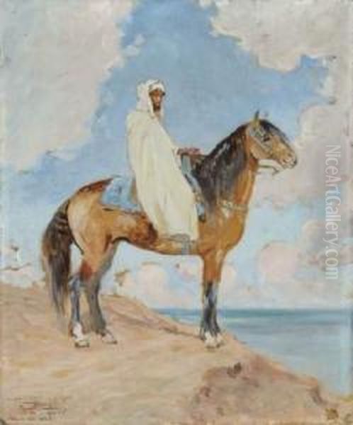 Un Kaid De Doukala (mohamed Ould Bilah) Au Cap Spartel, Tanger Oil Painting by Maurice Romberg De Vaucorbeil