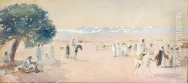 Cavaliers Dans Le Desert De Marrakech Oil Painting by Maurice Romberg De Vaucorbeil