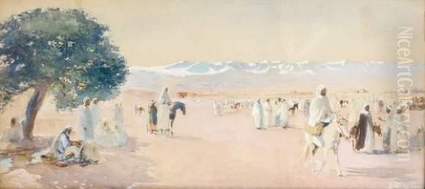 Cavaliers Dans Le Desert De Marrakech Oil Painting by Maurice Romberg De Vaucorbeil