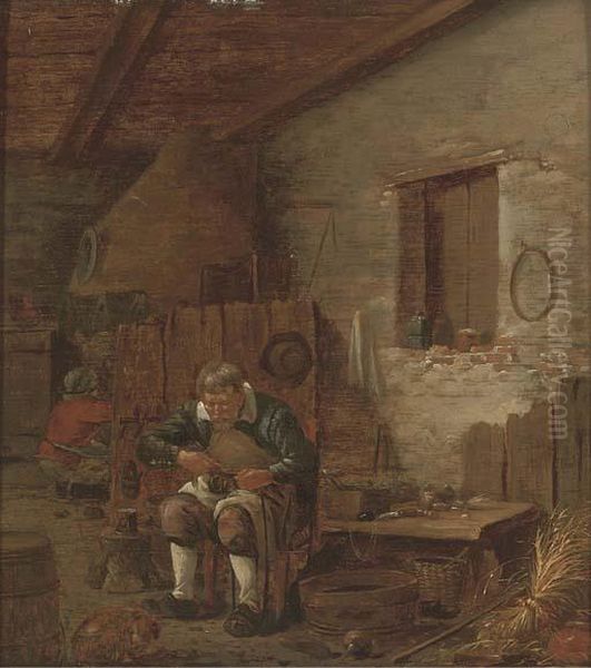 A Cobbler In His Workshop Oil Painting by Gillis Rombouts