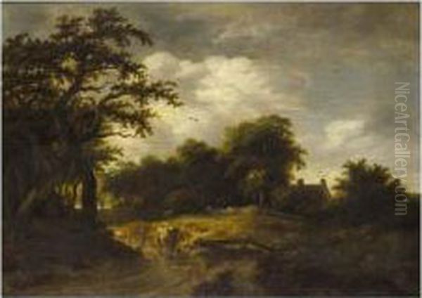 Landscape With Cattle On A Woodland Path Oil Painting by Gillis Rombouts