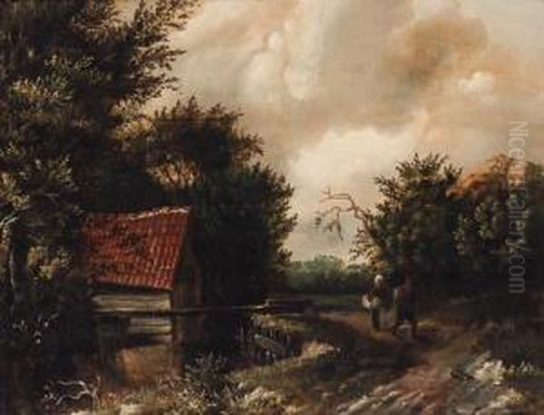 A Peasant Couple On A Riverside Path Oil Painting by Gillis Rombouts