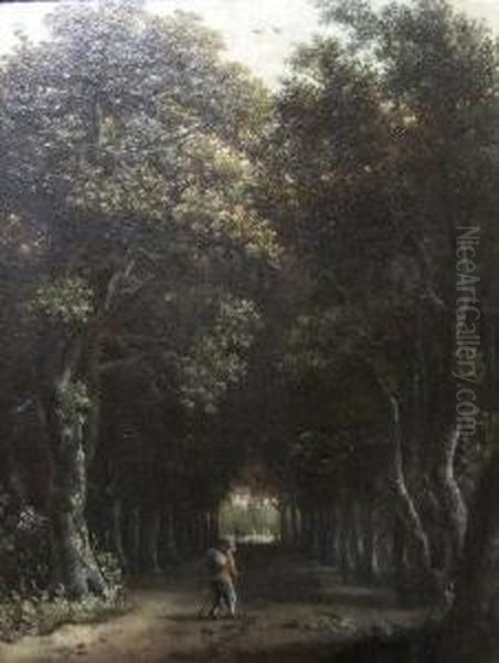 Traveller Entering A Tree Lined Avenue Oil Painting by Salomon Rombouts