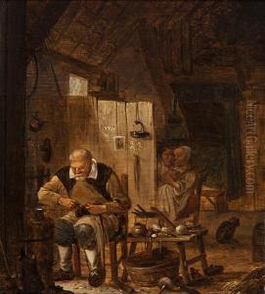 Cobbler In His Workshop Oil Painting by Salomon Rombouts