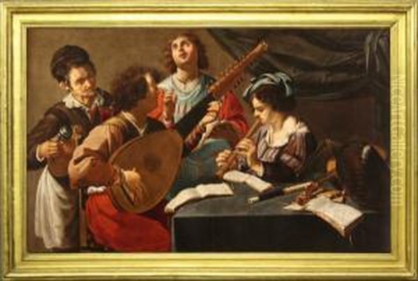 ''concerto Con Cantore, Suonatore Di Liuto E
Flautista''. Oil Painting by Salomon Rombouts