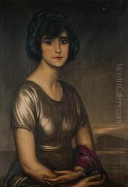 Retrato De Dama Joven (portrait Of A Young Lady) Oil Painting by Julio Romero De Torres