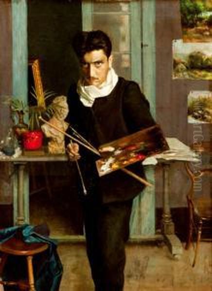 Autorretrato Joven Oil Painting by Julio Romero De Torres