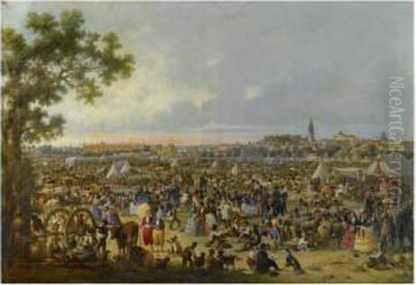 Feria De Sevilla (the Fair At Seville) Oil Painting by Rafael Romero Y Barros