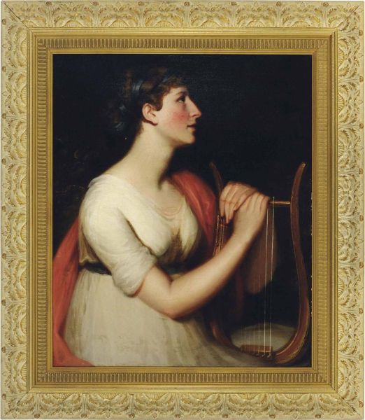 Portrait Of A Lady Holding A Lute Oil Painting by George Romney