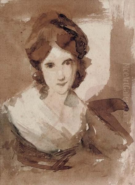 Portrait Of Miss Shuttleworth, Bust-length Oil Painting by Peter Romney