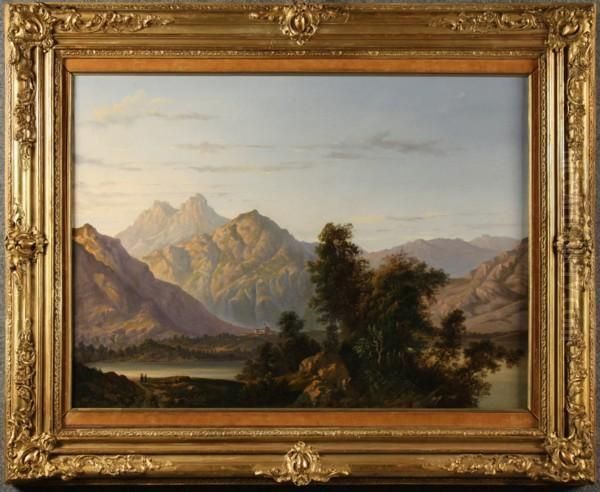 Scorcio Del Lago Di Lecco Con Galbiate Oil Painting by Pietro Ronchetti