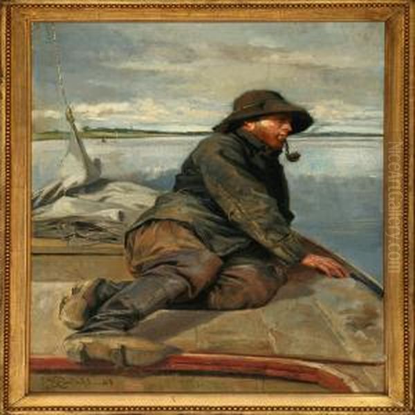 A Fisherman On His Boat Oil Painting by Emmery Rondahl