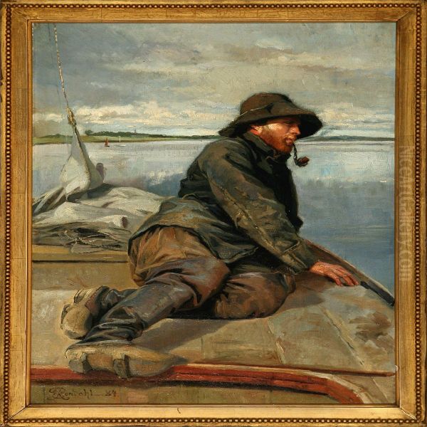 A Fisherman On His Boat Oil Painting by Emmery Rondahl