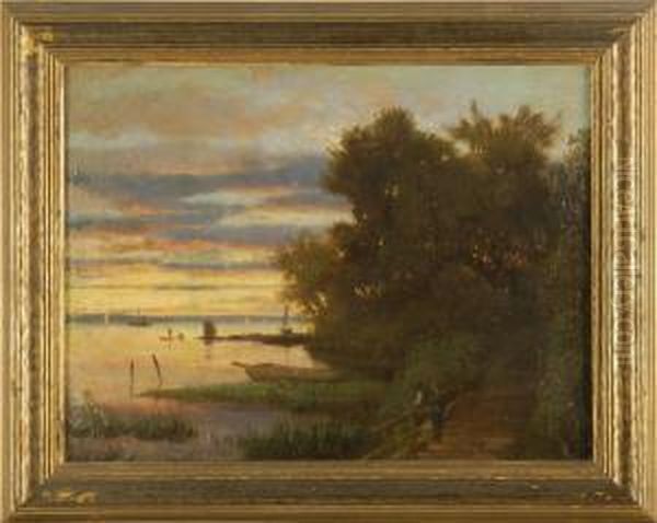 Coastal Inlet Under A Dramatic Sunrise Sky Oil Painting by Frederick Rondel Sr.