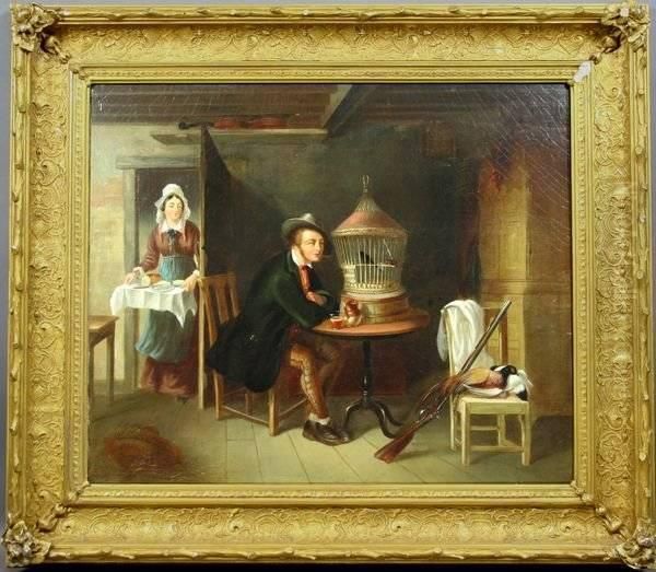 Man With A Birdcage Oil Painting by Frederick Rondel Sr.