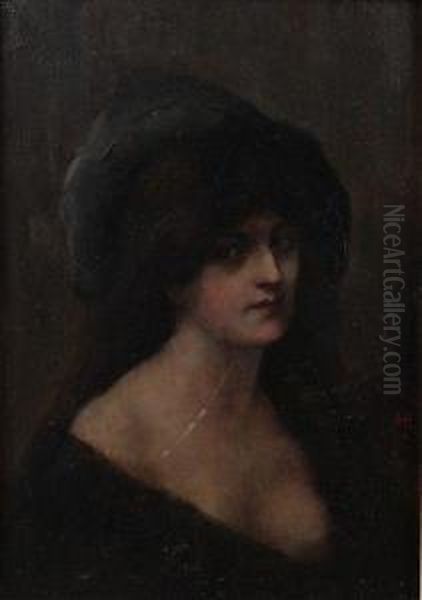 Portrait De Femme Oil Painting by H. Rondel