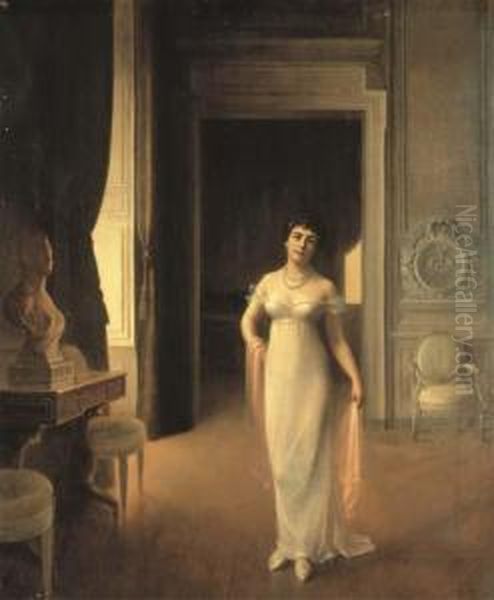 Portrait En Pied De Madame William G. Au Chateau De La Motte Oil Painting by H. Rondel