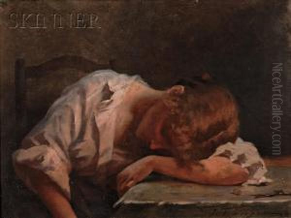 Portrait Of A Seamstress At Rest Oil Painting by Jeanne Rongier