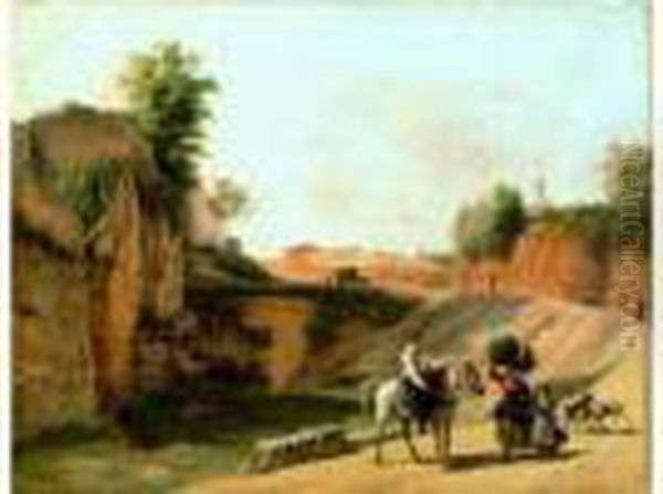 Bergeres Et Cavalier Dans La Campagne Italienne Oil Painting by Guillaume Frederic Ronmy