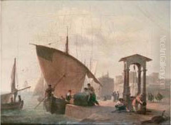 Le Port De Naples En 1819 Oil Painting by Guillaume Frederic Ronmy