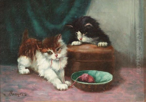 Chatons Et Fil Rouge Oil Painting by Alfred Ronner