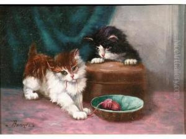 Les Chatons Et Le Fil Rouge Oil Painting by Alfred Ronner