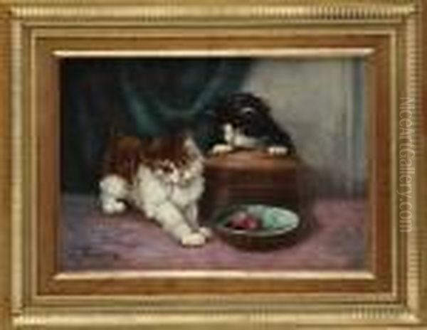 Les Chatons Jouant Avec Un Fil Oil Painting by Alfred Ronner