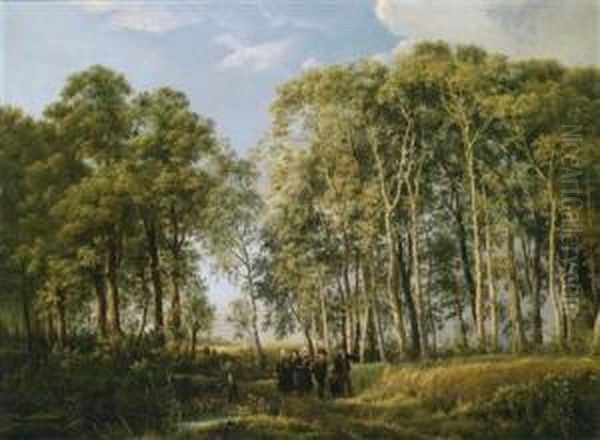 Woodland Landscape With A Group Of Figures In Local Costume Oil Painting by Henriette Ronner-Knip