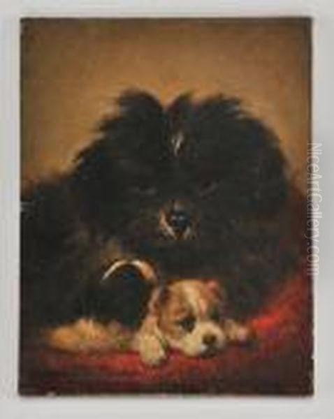 Two Resting Pups Oil Painting by Henriette Ronner-Knip