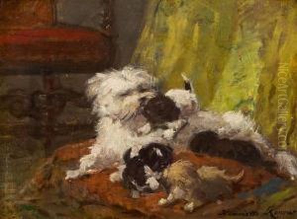 Hundefamilie Oil Painting by Henriette Ronner-Knip