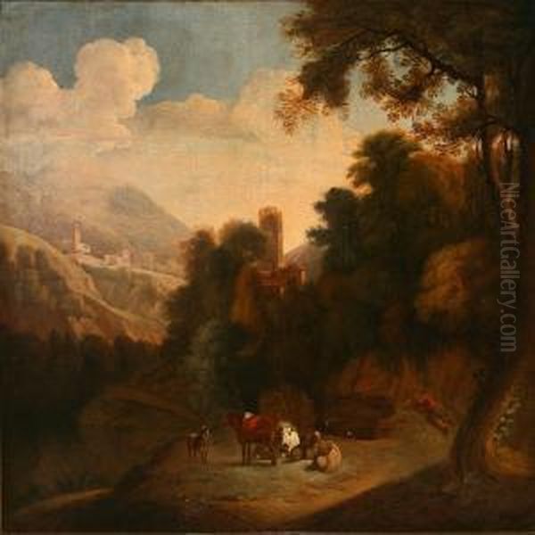 A Southern Landscape With A Shepard And His Herd Oil Painting by Joseph Rosa Roos