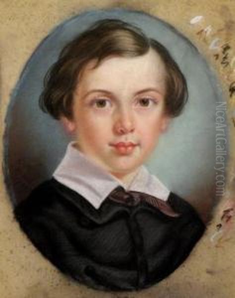 Portrait Of A Young Boy Wearing A Black Jacket Oil Painting by William Roos