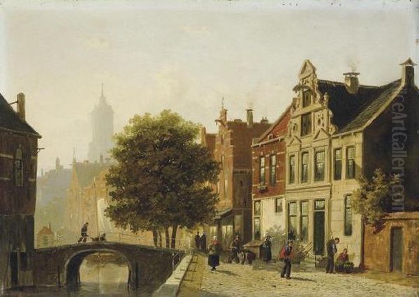 A View Of A Canal In Utrecht Oil Painting by Frederik Roosdorp