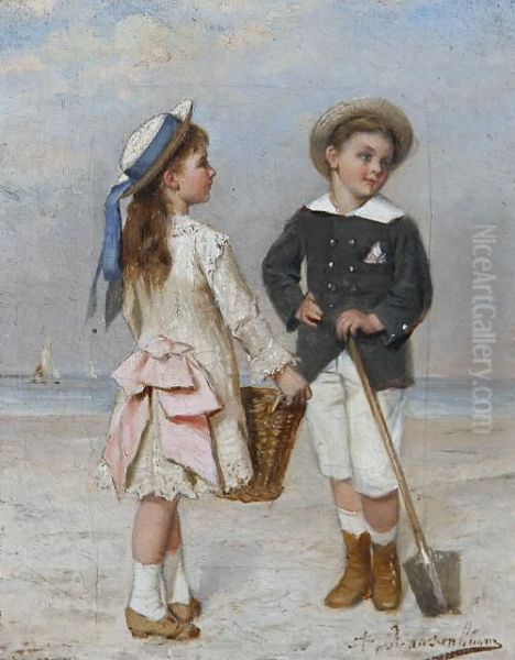 A Day At The Beach Oil Painting by Albert Roosenboon