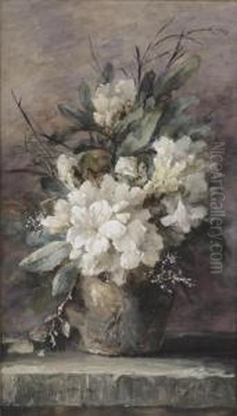 An Earthenware Vase With White Azaleas And Various Other Flowers Oil Painting by Margaretha Roosenboom