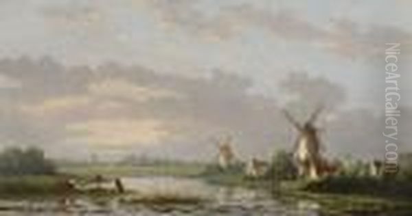 Paysage De Hollande, Vue Prise De Haarlem Oil Painting by Nicholas Jan Roosenboom