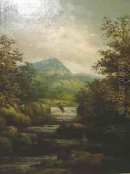 Landscape With Fishermen In The Foreground Oil Painting by Robert Marshall Root