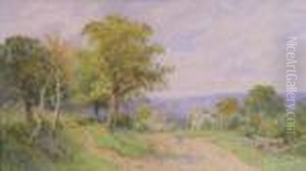 Figure On A Countrytrack With Cottage Oil Painting by Robert Marshall Root