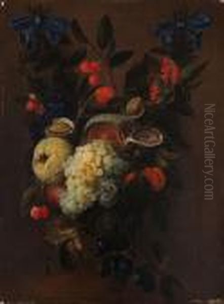 Natura Morta Di Frutta Con Uva, Melone, Fichi E Ciliegie Oil Painting by Jacob Rootius