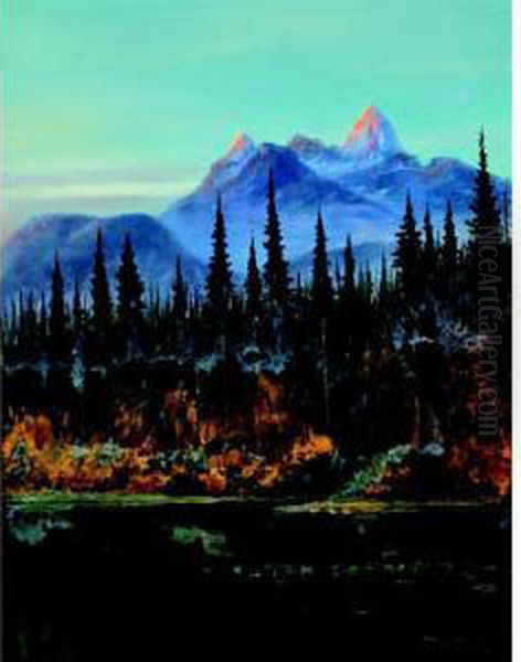 View In The Canadian Rockies Oil Painting by Edward Roper