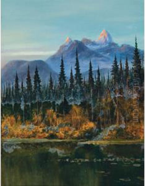 View In The Canadian Rockies Oil Painting by Edward Roper