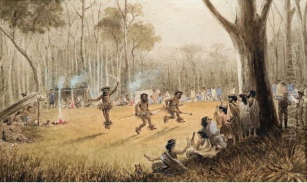 Aboriginal Corroboree Oil Painting by Edward Roper