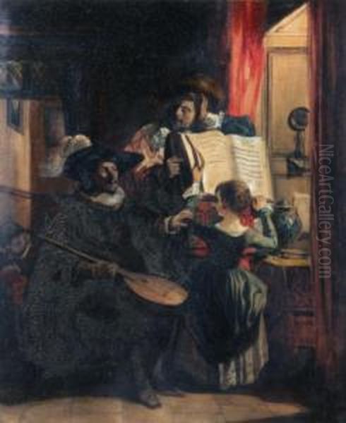 Le Concert Familial Oil Painting by Camille-Joseph-Etienne Roqueplan