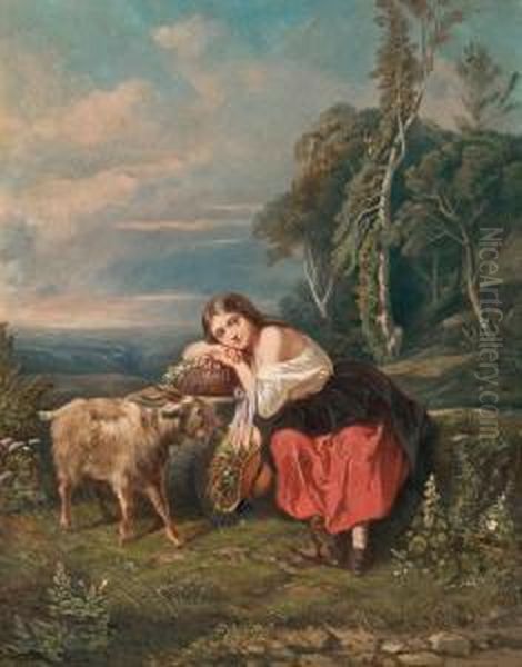 The Shepherd Girl Oil Painting by Camille-Joseph-Etienne Roqueplan