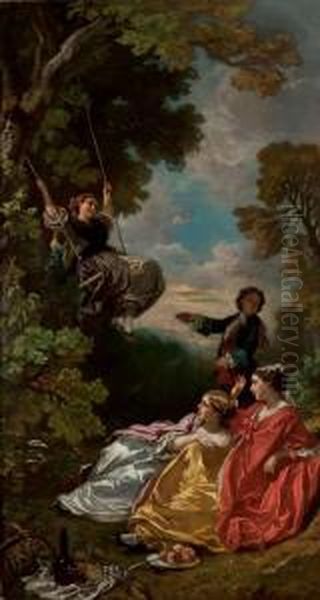 La Balancoire Oil Painting by Camille-Joseph-Etienne Roqueplan