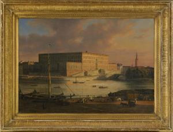 Utsikt Mot Stockholms Slott Fran Kungstradgarden Oil Painting by Martinus Rorbye