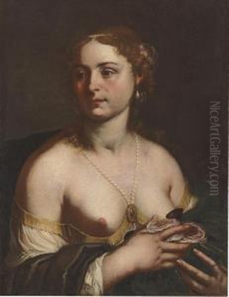 A Courtesan Oil Painting by Francesco Rosa