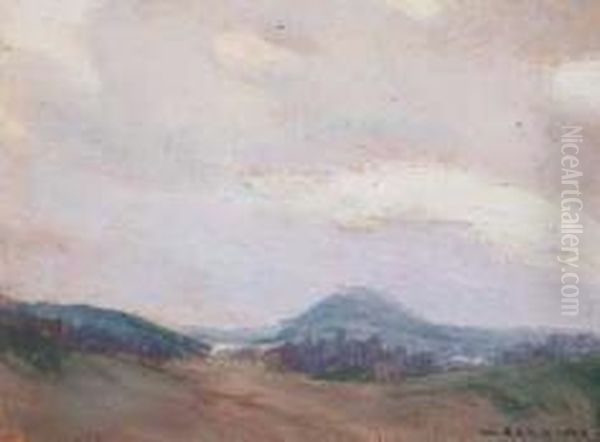 Landscape Under A Pink Sky Oil Painting by Arthur Dominique Rosaire