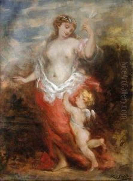 Venus Et Cupidon. Oil Painting by Marie Abrahams Rosalbin De Buncey