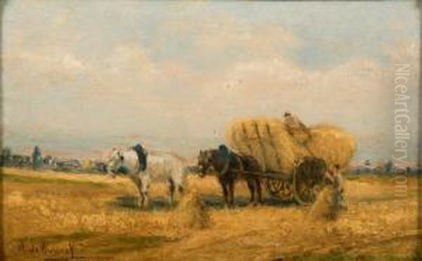 Scene De Moisson Oil Painting by Marie Abrahams Rosalbin De Buncey